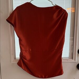 Women's Rust Red Short Sleeve Satin Top